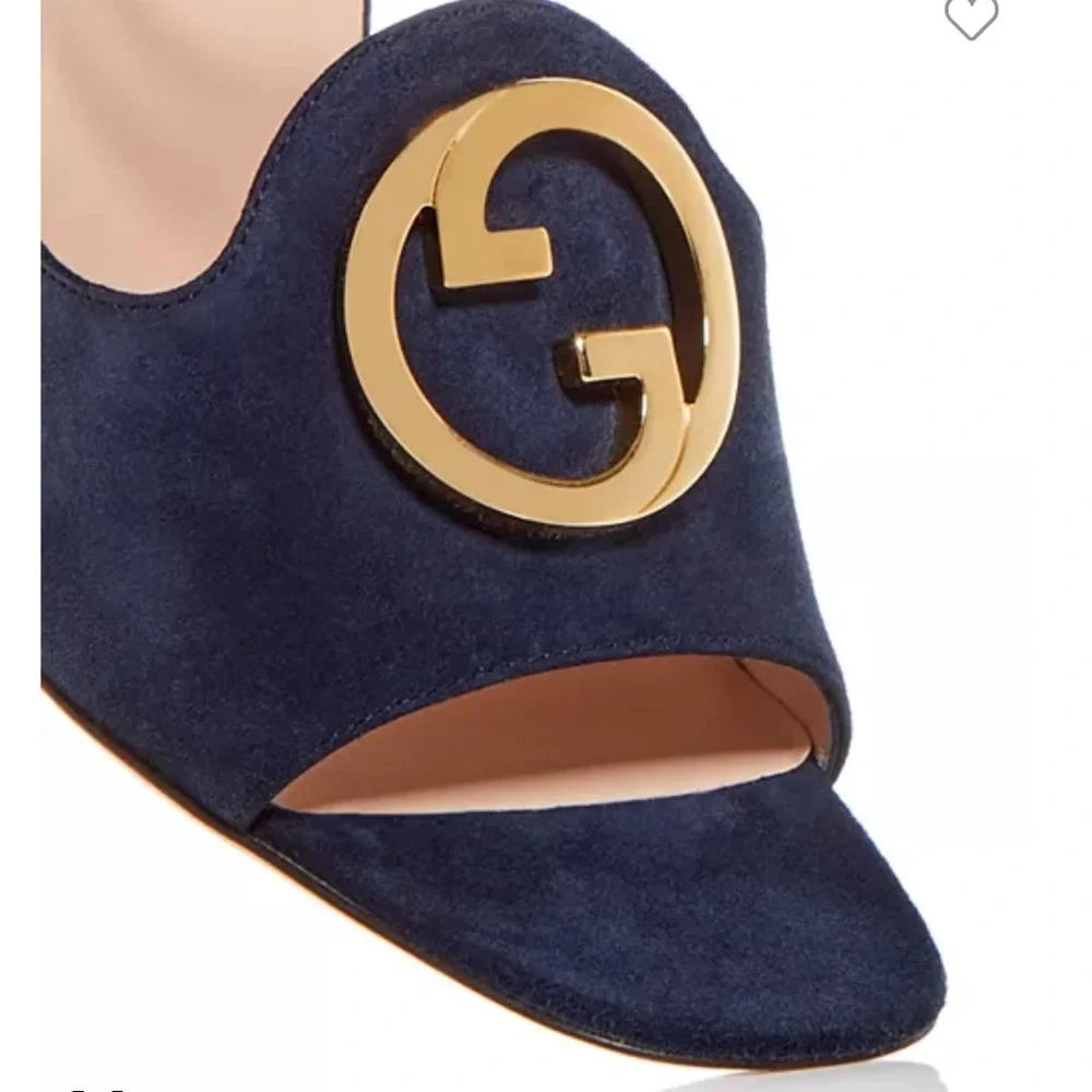 GUCCI Blondie Logo Blue Suede Heels - Picture 3 of 11